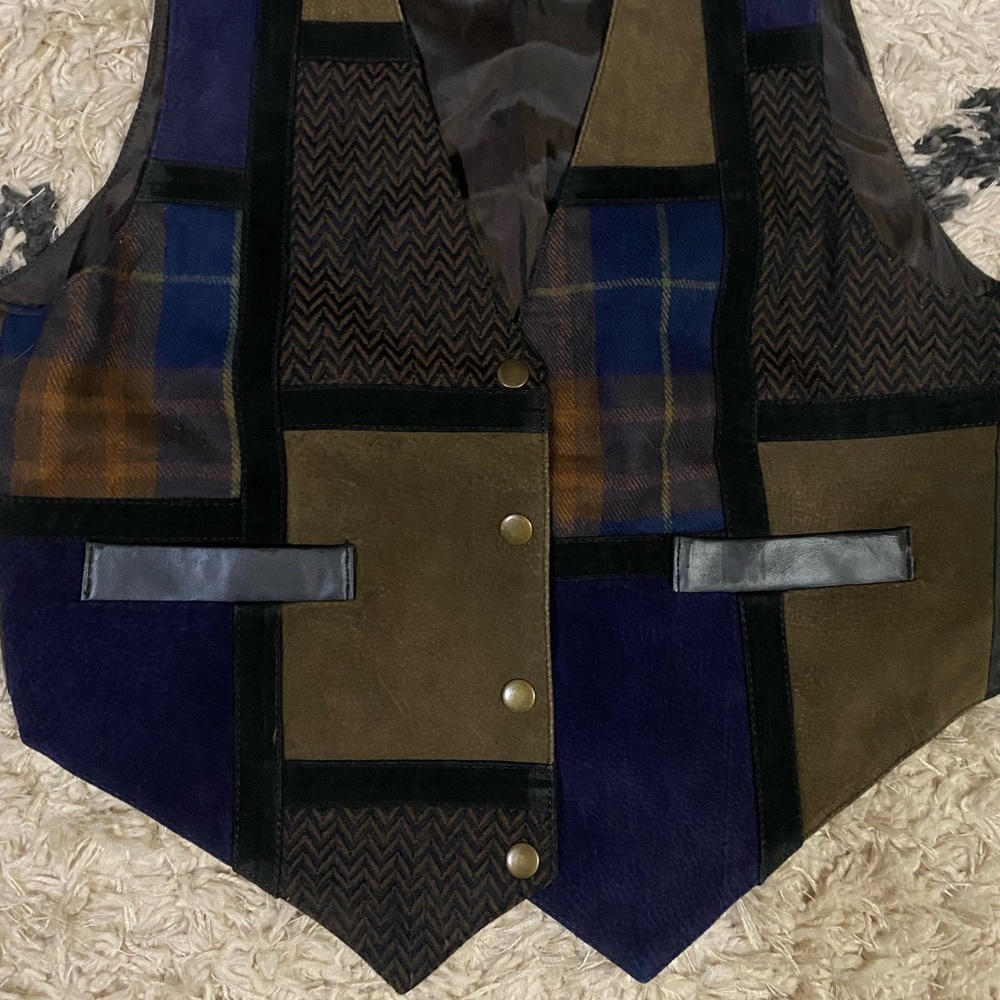 Men’s Learsi Vintage suede patchwork leather western cowboy vest size M - Picture 2 of 6